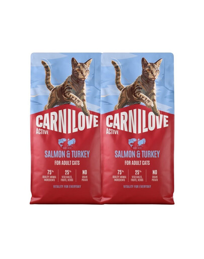 CARNILOVE Active Trockenfutter mit Lachs und Pute für alle adulte Katzen getreidefrei 2x6 kg