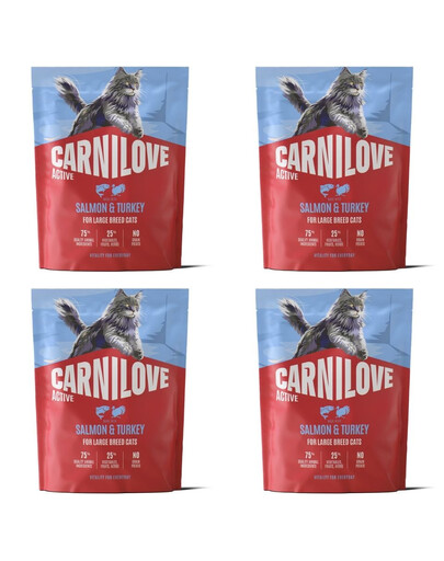 CARNILOVE Active Trockenfutter mit Lachs und Pute für adulte große Katzenrassen getreidefrei 4x400 g