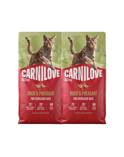CARNILOVE Active Sterilised Trockenfutter Ente und Fasan für sterilisierten Katzen getreidefrei 2x6 kg