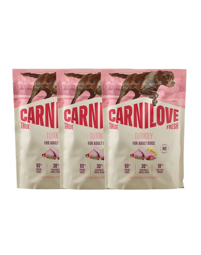 CARNILOVE True Fresh Trockenfutter mit Pute für adulte Hunde getreidefrei 3x1,5 kg