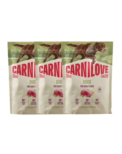 CARNILOVE True Fresh Duck Adult Trockenfutter mit Ente für adulte Hunde aller Rassen getreidefrei 3x1,5 kg