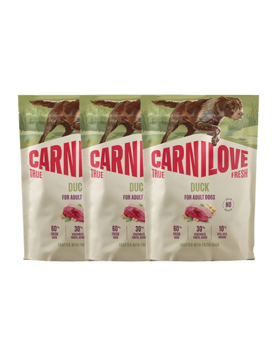 CARNILOVE True Fresh Trockenfutter mit Ente für adulte Hunde kleiner Rassen getreidefrei 3x1,5 kg