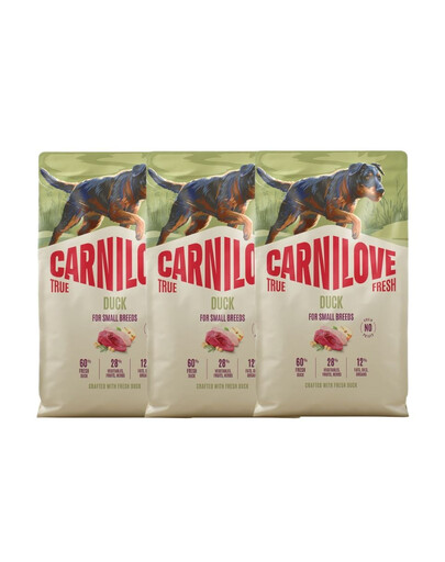 CARNILOVE True Fresh Trockenfutter mit Ente für adulte Hunde kleiner Rassen getreidefrei 3x4 kg