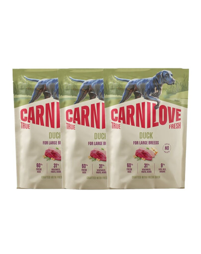 CARNILOVE True Fresh Duck Adult Large Breeds Trockenfutter mit Ente für adulte Hunde großer Rassen getreidefrei 3x1,5 kg