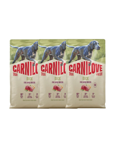 CARNILOVE True Fresh Duck Adult Large Breeds Trockenfutter mit Ente für adulte Hunde großer Rassen getreidefrei 3x4 kg