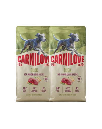 CARNILOVE True Fresh Duck Junior Large Trockenfutter mit Ente für Junioren großer Rassen getreidefrei 2x12 kg