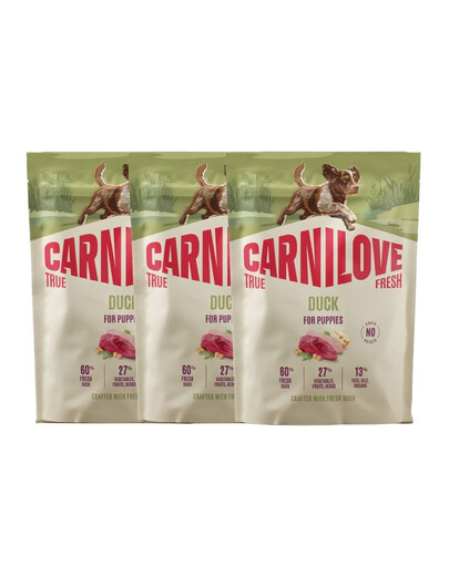 CARNILOVE True Fresh Duck Puppies Trockenfutter mit Ente für Welpen aller Rassen getreidefrei 3x1,5 kg