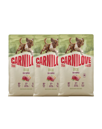 CARNILOVE True Fresh Duck Puppies Trockenfutter mit Ente für Welpen aller Rassen getreidefrei 3x4 kg