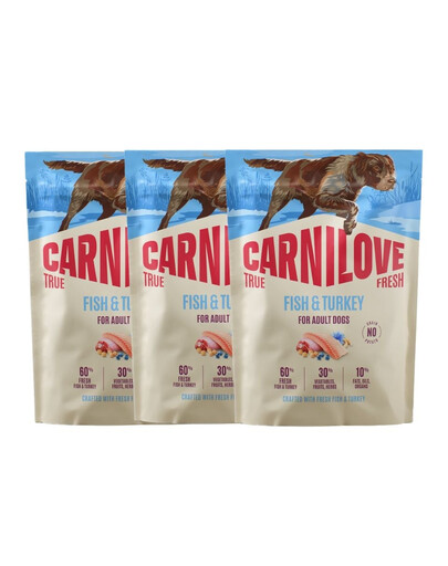 CARNILOVE True Fresh Fish and Turkey Adult Trockenfutter mit Fisch und Truthahn für adulte Hunde getreidefrei 3x1,5 kg