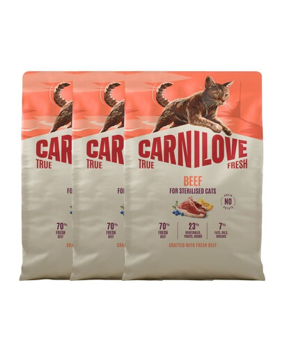 CARNILOVE True Fresh Sterilised Trockenfutter mit Rind für kastrierte Katzen getreidefrei 3x2 kg