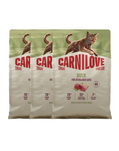 CARNILOVE True Fresh Sterilised Trockenfutter mit Ente für kastrierte Katzen getreidefrei 3x2 kg