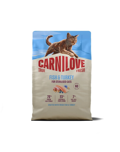 CARNILOVE True Fresh Sterilised Trockenfutter mit Fisch und Pute für kastrierte Katzen getreidefrei 2 kg