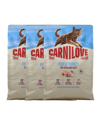 CARNILOVE True Fresh Sterilised Trockenfutter mit Fisch und Pute für kastrierte Katzen getreidefrei 3x2 kg