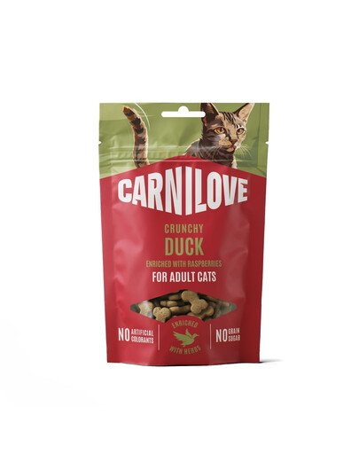 CARNILOVE Crunchy Snack knuspriger Snack mit Ente und Himbeeren für Katzen getreidefrei 50g