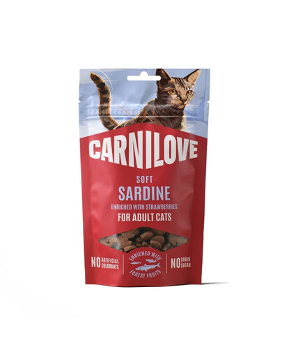 CARNILOVE Soft weiche Snacks mit Sardinen und Erdbeeren für Katzen getreidefrei 50g