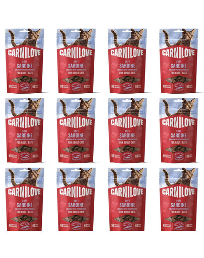 CARNILOVE Soft weiche Snacks mit Sardinen und Erdbeeren für Katzen getreidefrei 12x50g
