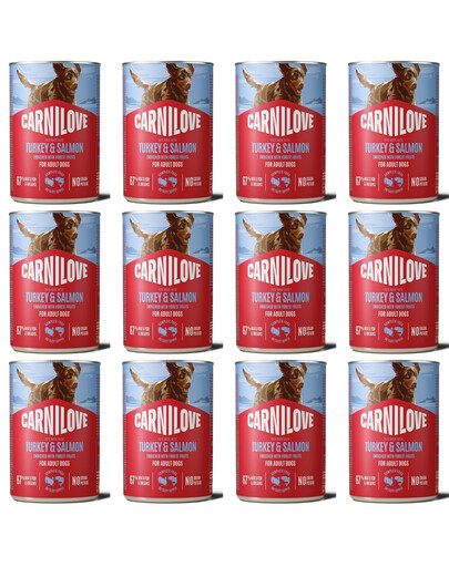 CARNILOVE Dog Can Nassfutter Pastete mit Pute und Lachs für adulte Hunde getreidefrei 12x400g
