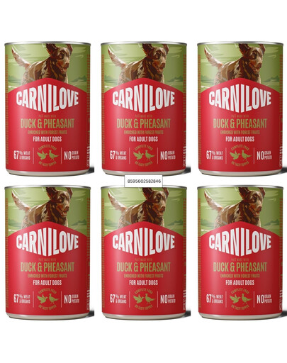 CARNILOVE Dog Can Nassfutter Pastete mit Ente und Fasan für adulte Hunde getreidefrei 6x400g