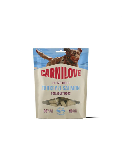 CARNILOVE Freeze Dried gefriergetrocknete Snacks mit Truthahn und Lachs für Hunde getreidefrei 60g