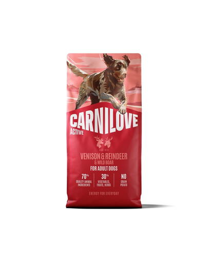 CARNILOVE Active Trockenfutter Wild, Rentier und Wildschwein für adulte Hunde getreidefrei 12 kg