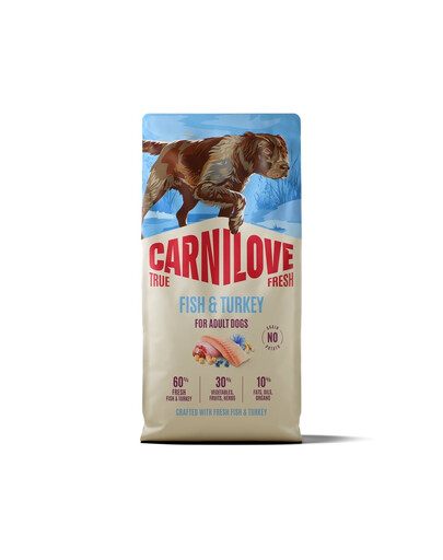 CARNILOVE True Fresh Fish and Turkey Adult Trockenfutter mit Fisch und Truthahn für adulte Hunde getreidefrei 12 kg