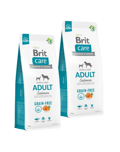 BRIT Care Skin&Coat Adult Salmon Trockenfutter mit Lachs für adulte Hunde getreidefrei 2x12 kg