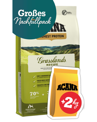 ACANA Grasslands Dog 11,4 kg + ACANA Grass-Fed Lamb Jagnięcina 2 kg GRATIS sucha karma dla psa