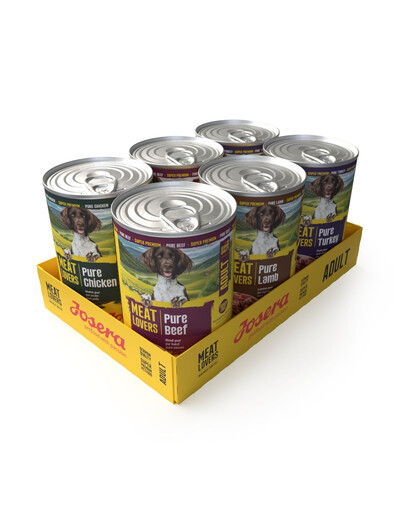 JOSERA Meat Lovers Pure Nassfutter mit Rind, Huhn, Lamm und Pute für adulte Hunde getreidefrei 6x400 g
