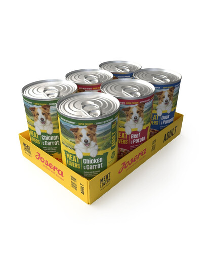 JOSERA Meat Lovers Menu Nassfutter mit Rind, Huhn und Ente für adulte Hunde getreidefrei 6x400 g