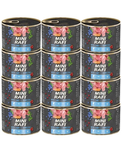 RAFI Mini Nassfutter mit Lammfleisch für adulte kleine Hunde getreidefrei 12x185g