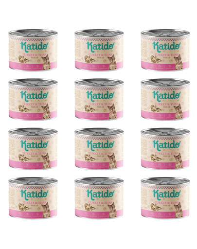 KATIDO Adult Turkey and Tuna Nassfutter Pute und Thunfisch für adulte Katzen 12x200g