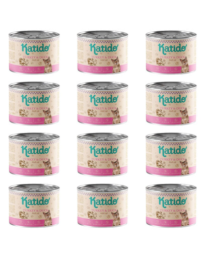 KATIDO Adult Turkey and Duck Nassfutter Pute mit Ente für adulte Katzen 12x200g