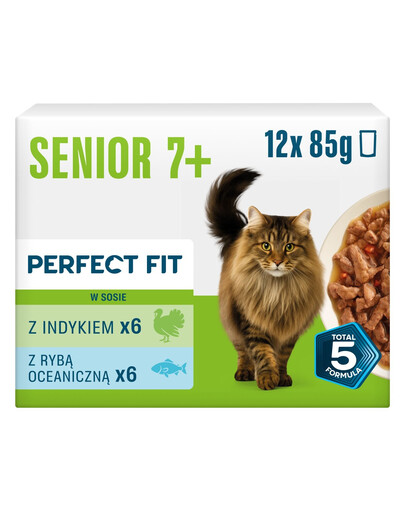 PERFECT FIT Senior 7+ Nassfutter mit Pute und Ozeanfisch für ältere Katzen 12 x 85g