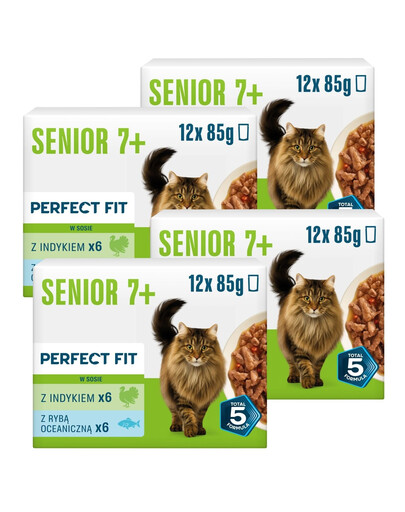 PERFECT FIT Senior 7+ Nassfutter Mix Geschmacks für ältere Katzen 48 x 85g