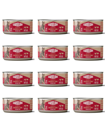CARNILOVE Cat Can Paté Nassfutter Pastete mit Huhn und Lamm für Katzen getreidefrei 12x100g