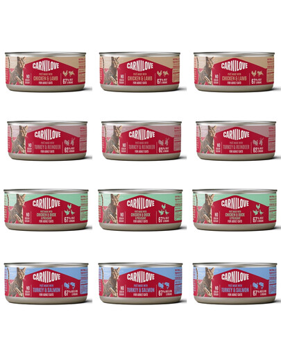 CARNILOVE Cat Can Nassfutter Pastete Mix 4 Geschmacks für adulte Katzen getreidefrei 12x100g