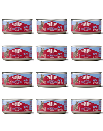 CARNILOVE Cat Can Paté Nassfutter Pastete mit Pute und Lachs für Kätzchen getreidefrei 12x100 g