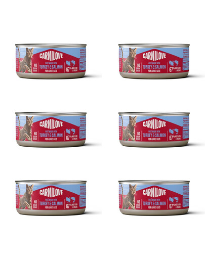 CARNILOVE Cat Can Paté Nassfutter Pastete mit Pute und Lachs für Katzen getreidefrei 6x100g