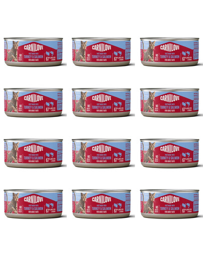 CARNILOVE Cat Can Paté Nassfutter Pastete mit Pute und Lachs für Katzen getreidefrei 12x100g