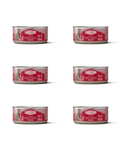 CARNILOVE Cat Can Paté Nassfutter Pastete mit Pute und Rentier für Katzen getreidefrei 6x100 g