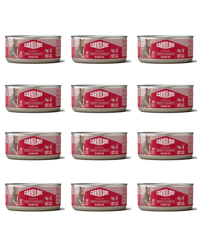 CARNILOVE Cat Can Paté Nassfutter Pastete mit Pute und Rentier für Katzen getreidefrei 12x100 g