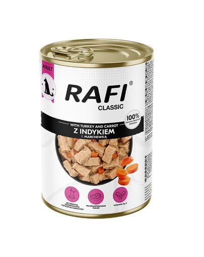 RAFI Classic Nassfutter mit Pute und Karotte in Soße für adulte Hunde aller Rassen 1240 g
