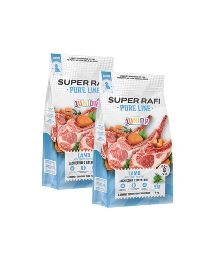 SUPER RAFI Pure Line Junior Trockenfutter Lamm mit Süßkartoffeln für Welpen aller Rassen getreidefrei 2x9 kg