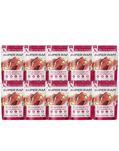 SUPER RAFI Nassfutter Pastete mit Kalbfleisch und Kaninchenleber für adulte Hunde aller Rassen getreidefrei 10x500 g