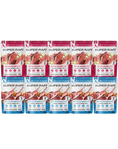 SUPER RAFI Nassfutter Pastete mit Lamm, Putenherzen, Kalb und Kaninchenleber für adulte Hunde aller Rassen getreidefrei 10x500 g