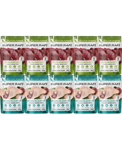 SUPER RAFI Nassfutter Pastete mit Wild, Entenherzen, Perlhuhn und Rinderleber für adulte Hunde aller Rassen getreidefrei 10x500 g