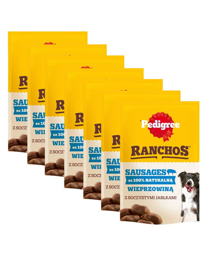PEDIGREE Ranchos Sausages 100% Schweinefleisch natürliche Leckerlis für Hunde 7x60g