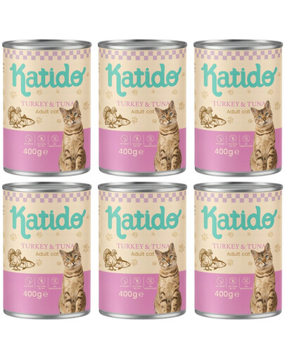 KATIDO Adult Cat Turkey and Tuna Nassfutter Pute und Thunfisch mit Lachsöl für Katzen 6x400 g