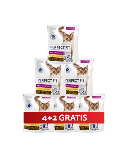 PERFECT FIT Antihairball 1+ Trockenfutter mit Huhn für adulte Katzen 6 x 750 g
