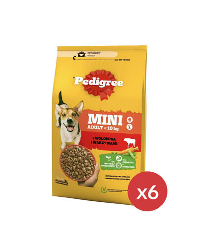 PEDIGREE Adult Mini mit Rindfleisch und Gemüse für kleine Hunderassen 6 x 2,6 kg